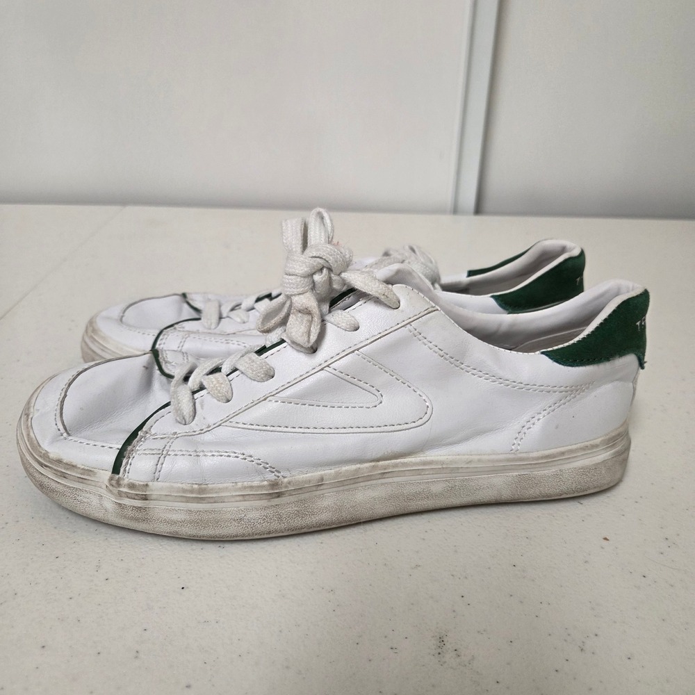 Tretorn Rawlins Mens 8M White Leather Low Top Sneakers Green Suede Trim